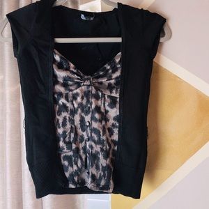 Black Top with Gray and Black Leopard Detail.